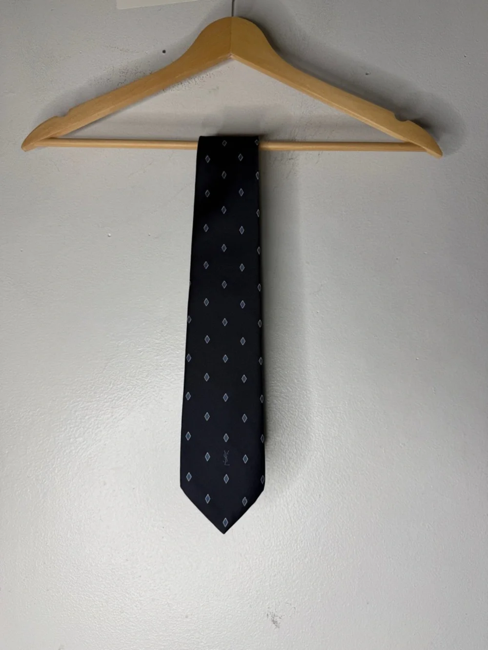 vintage ysl yves saint laurent Diamond Print Necktie Navy‎